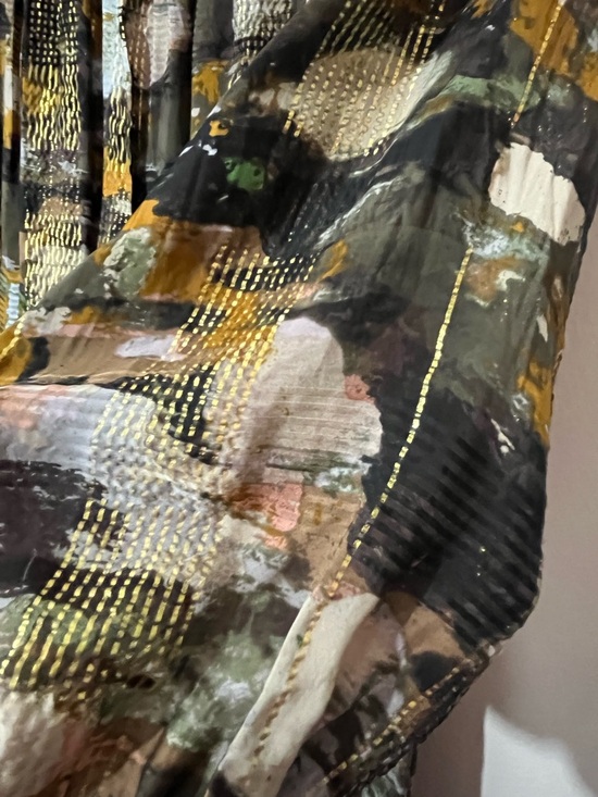 Anthropologie Multicolor Metallic Gold Long Sleeve Maxi Dress size Medium - Picture 6 of 12